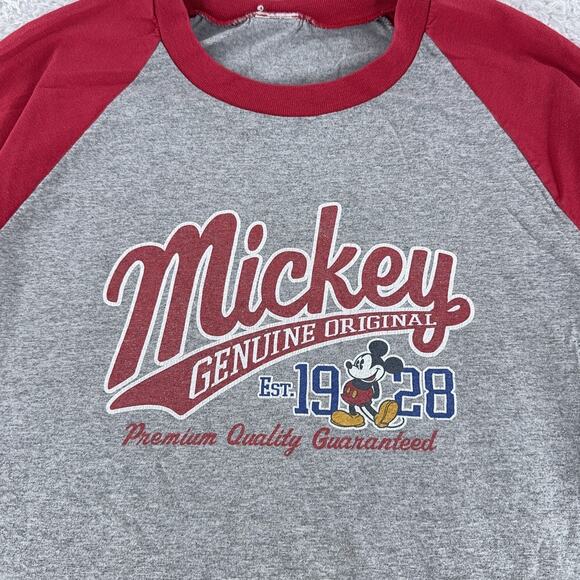 Mickey Mouse Shirt Mens Extra Large Gray Red Raglan 1928 Disney Graphic Tee - Picture 1 of 10